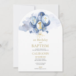 Baptismo azul de los niños y invitación con arco d