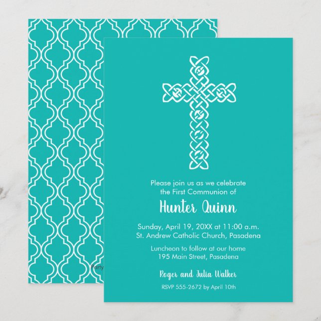 Baptismo azul Invitación religiosa (Anverso / Reverso)