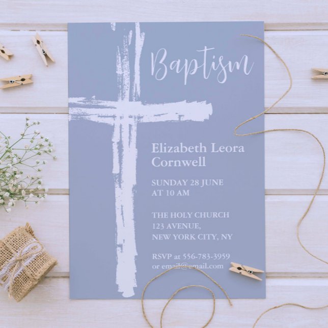Baptismo Bebé Elegante Dusty Blue Invitación (Baby Boy Baptism Elegant Dusty Blue Invitation)