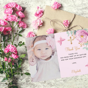 Baptismo bebé niña rosa rosa rosa foto tarjeta de 