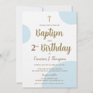 Baptismo Blue Gold Boy Invitación al segundo cumpl
