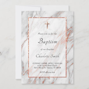Baptismo católico de mármol dorado rosa Invitación