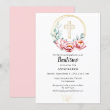 Baptismo Chica de invitación española, floral