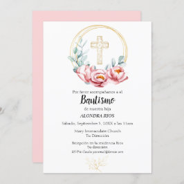 Baptismo Chica de invitación española, floral