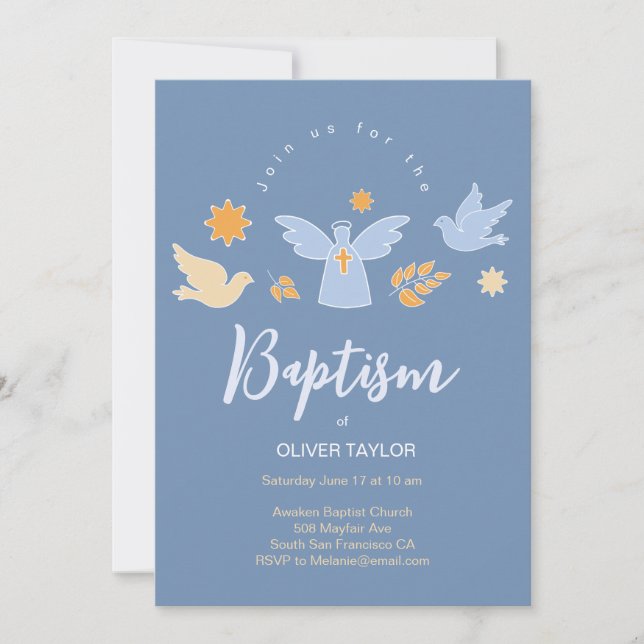 Baptismo Christening Angel y Dove Invitación (Anverso)