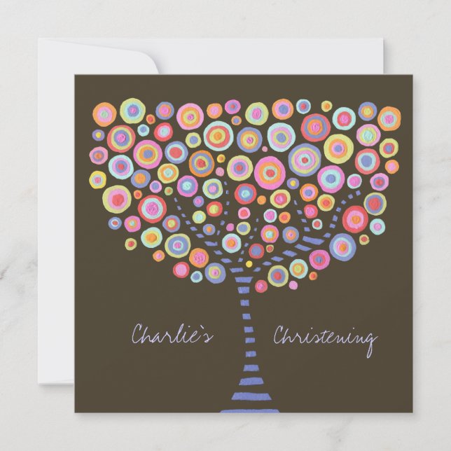 Baptismo Christening Circle Tree Retro Invitación (Anverso)