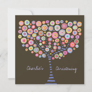 Baptismo Christening Circle Tree Retro Invitación