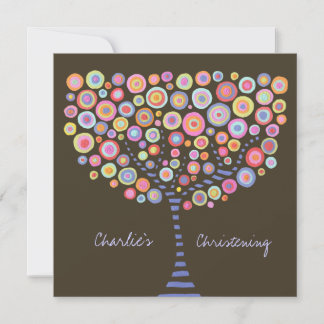 Baptismo Christening Circle Tree Retro Invitación