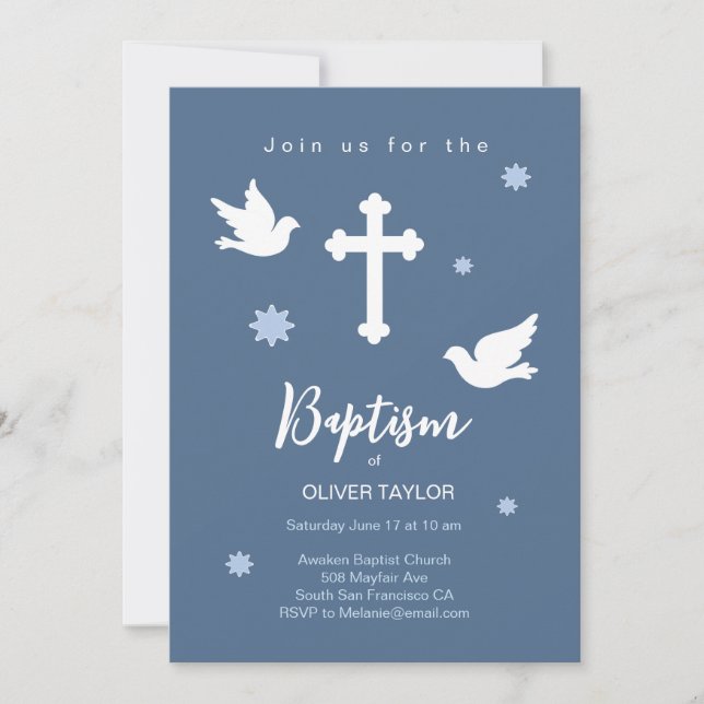 Baptismo Christening Cross y Dove Invitación (Anverso)