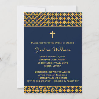Baptismo Christening Invitación Navy Oro Azul