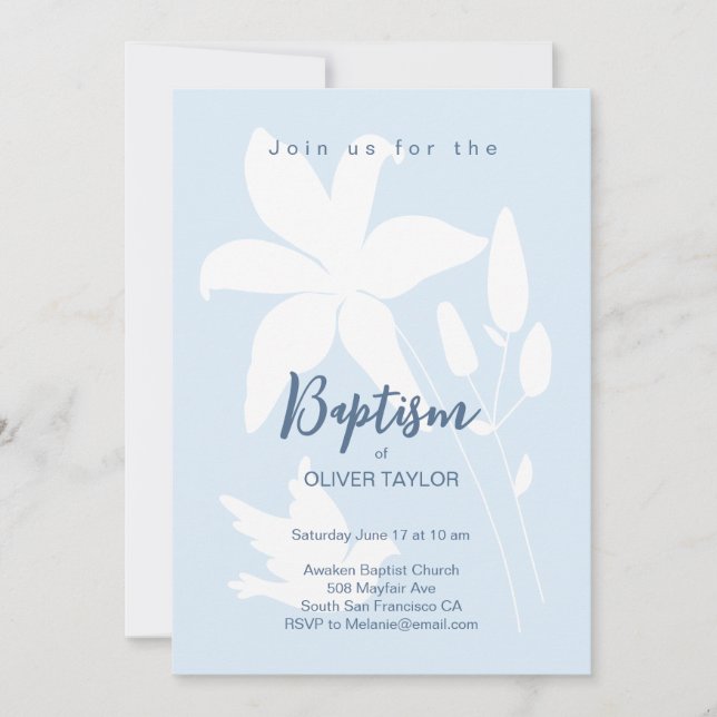 Baptismo Christening Lily flor Invitación (Anverso)