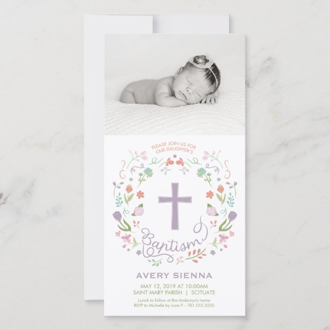 Baptismo, Christening Photo Card Invitación - Chic (Anverso)