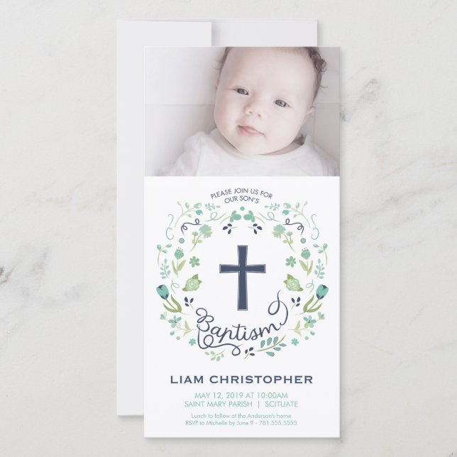 Baptismo, Christening Photo Card Invitación - Niño (Anverso)