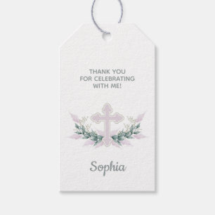 Baptismo, Christening Pink Cross Favft Etiqueta