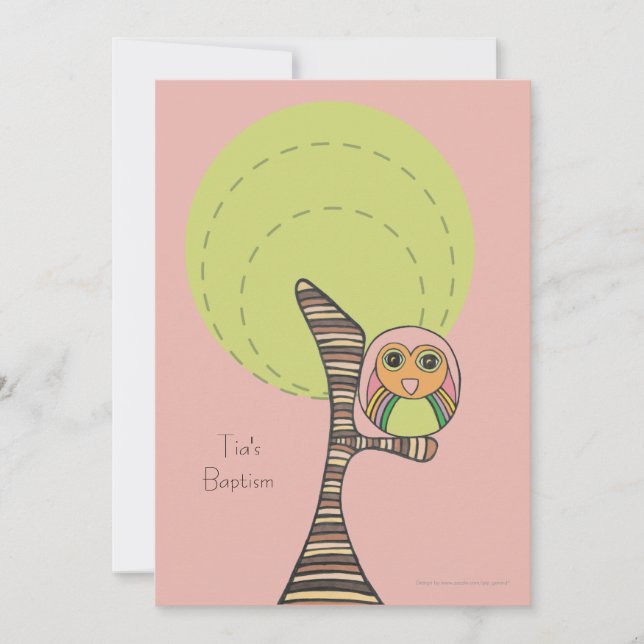 Baptismo Christening Retro Stripes Owl Invitación (Anverso)