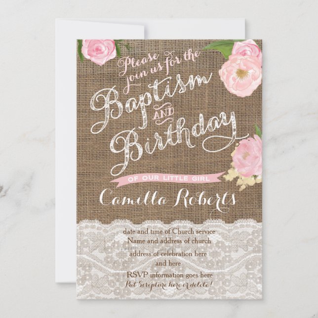 Baptismo combinado e invitación de cumpleaños para (Anverso)