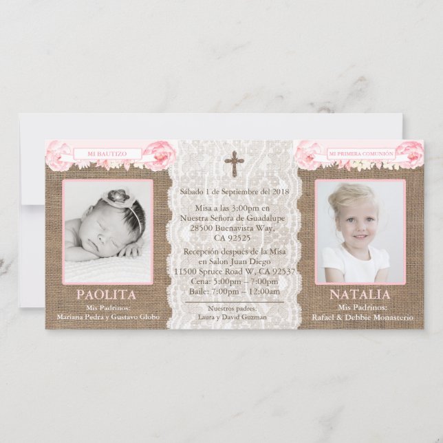 Baptismo conjunto español / Tarjetas de comunicaci (Anverso)