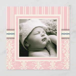Baptismo Damasco rosa Invitación a la foto