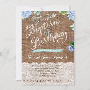 Baptismo de Burlap e invitaciones de cumpleaños pa
