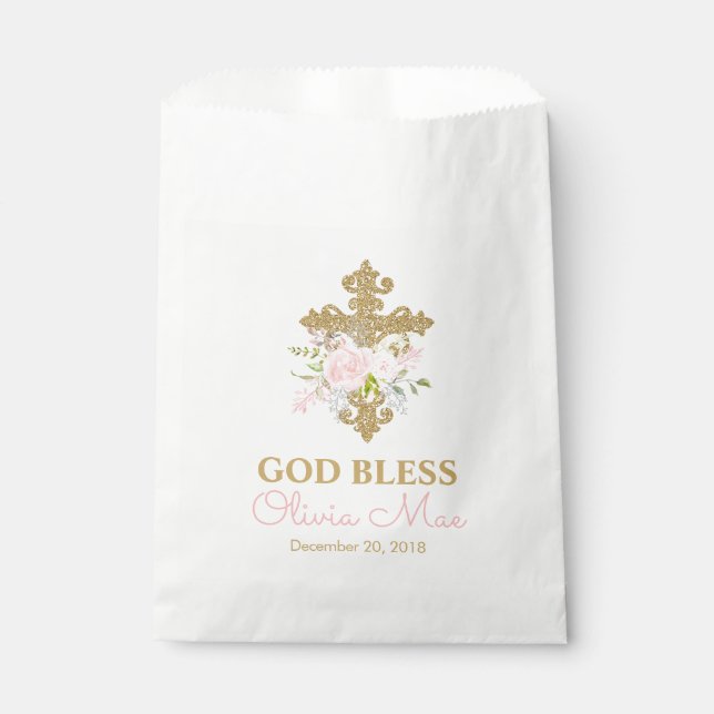 Baptismo de jardín Rosa favorece las bolsas (Anverso)