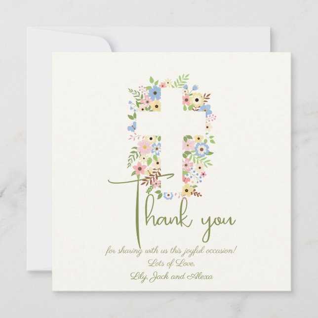 Baptismo de la cruz floral Gracias Tarjeta - Paste (Anverso)