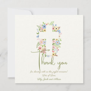 Baptismo de la cruz floral Gracias Tarjeta - Paste