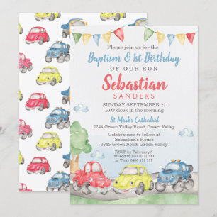 Baptismo de los autos pequeños Invitación a cumple