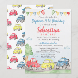Baptismo de los autos pequeños Invitación a cumple