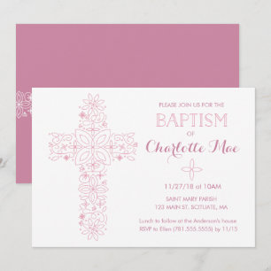 Baptismo de niña bebé, tarjeta de invitación para 