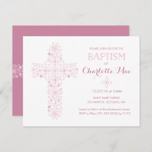 Baptismo de niña bebé, tarjeta de invitación para