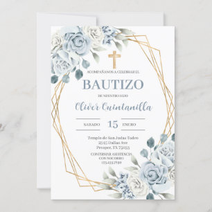Baptismo floral azul Invitación española