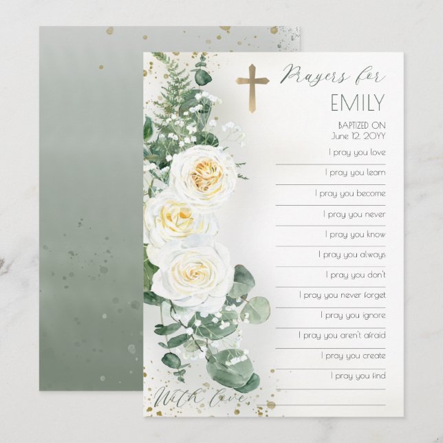 Baptismo floral Chica llena la tarjeta de oración  (Anverso / Reverso)