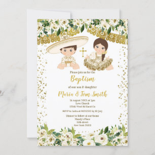 Baptismo floral Fiesta Invitación gemela