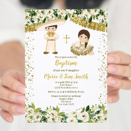 Baptismo floral Fiesta Invitación gemela