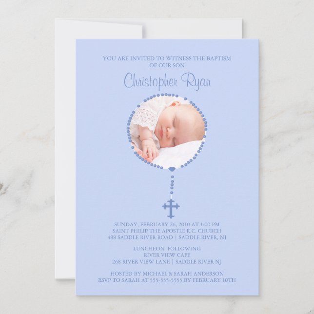 Baptismo fotográfico AZUL Rosario Invitación CHICO (Anverso)