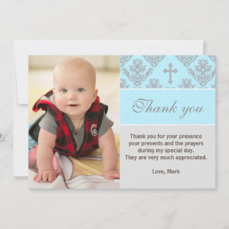 Baptismo Gracias Nota Christening Blue Photo Card