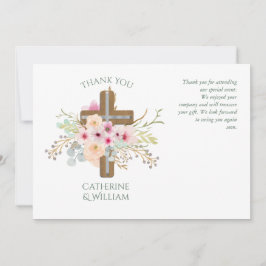 Baptismo GRACIAS Tarjeta - Cruz rosa de la Flora