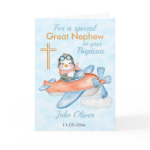 Baptismo Gran Sobrino Tarjeta de Avión Pingüino
