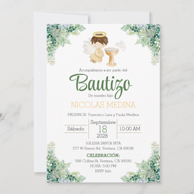 Baptismo Invitación a la vegetación masculina espa (Anverso)