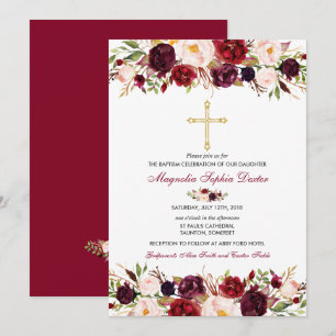 Baptismo Invitación acuarela Floral Baptism Card