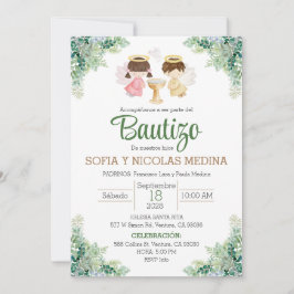 Baptismo Invitación chica y niño español Bautizo