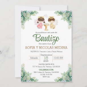 Baptismo Invitación chica y niño español Bautizo