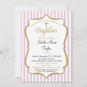 Baptismo Invitación Chicas Oro Rosa Elegante