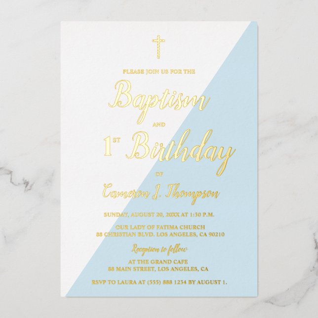 Baptismo Invitación de cumpleaños 1ª Cruz de Oro A (Anverso)