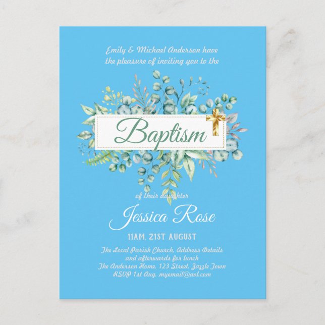 Baptismo Invitación Eucalyptus Greenereny BUDGET (Anverso)