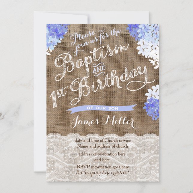 Baptismo Invitaciones de cumpleaños 1, Blue White  (Anverso)