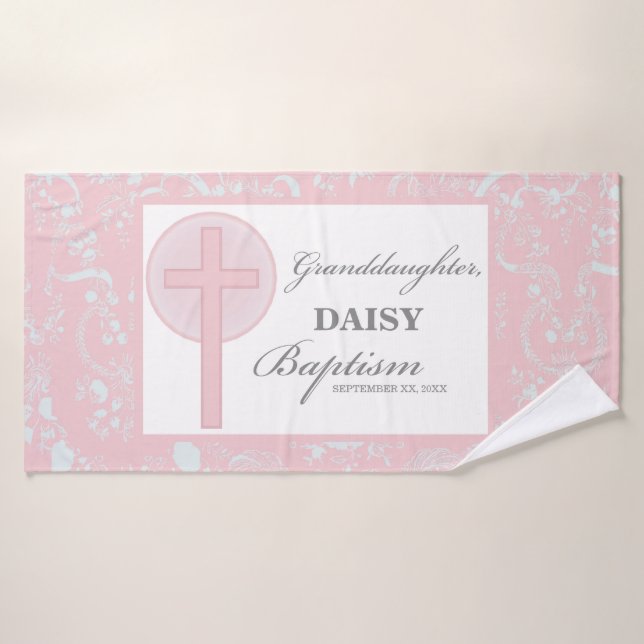Baptismo Nieta Rosa Lace Personalizada (Toalla de baño)
