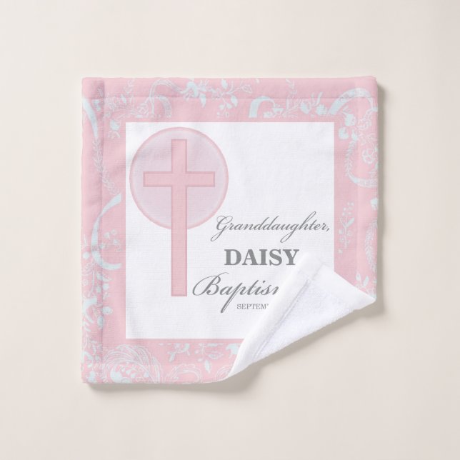 Baptismo Nieta Rosa Lace Personalizada (Toallita)