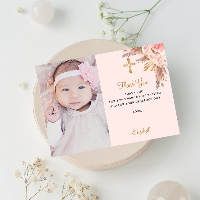 Baptismo niña bebé pampas rosa foto tarjeta de agr (Subido por el creador)