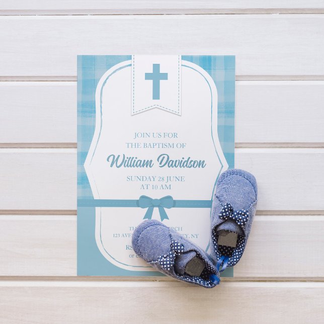 Baptismo Niño Bebé Azul Invitación simple (Subido por el creador)